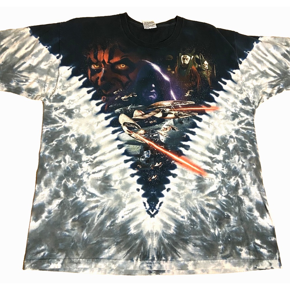 Vintage 1999 Liquid Blue Star Wars Episode 1 Tie Dye Tee Mens XL Darth Maul AOP